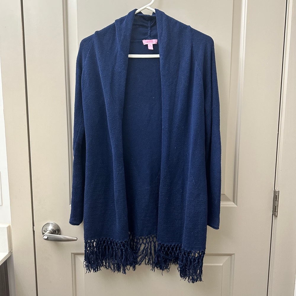 Lilly Pulitzer navy Tatum fringe sweater